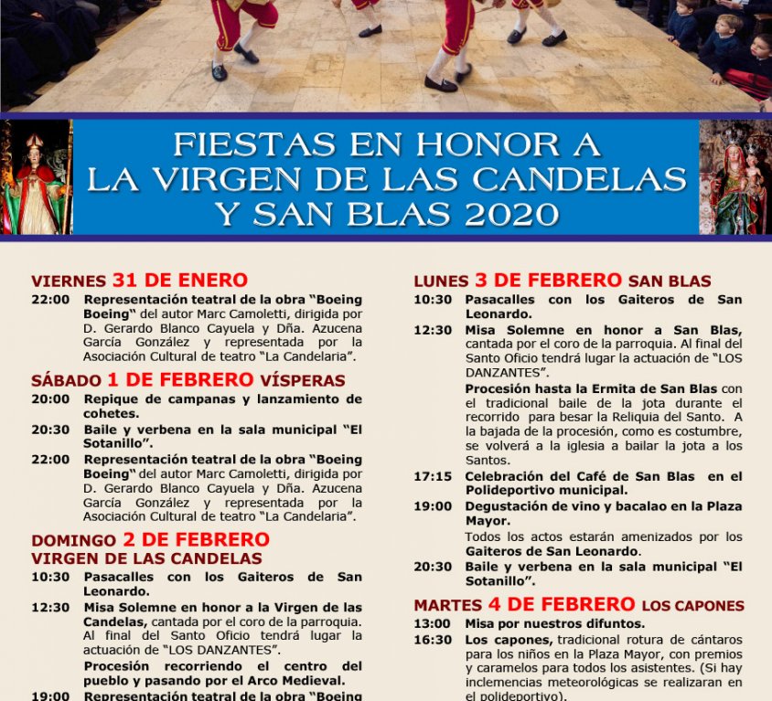 Fiestas en honor a la Virgen de las Candelas y San Blas 2020